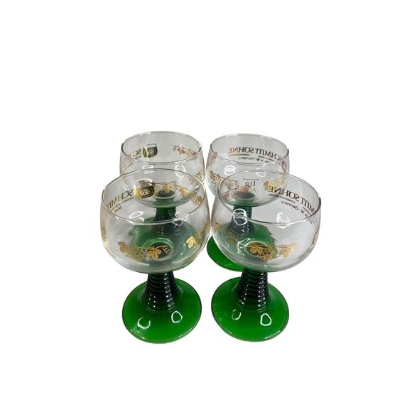 Vintage Luminarc Green Stem Rib Beehive Gold Grapevine Wine Glasses Lot Of 4 - Picture 1 of 6